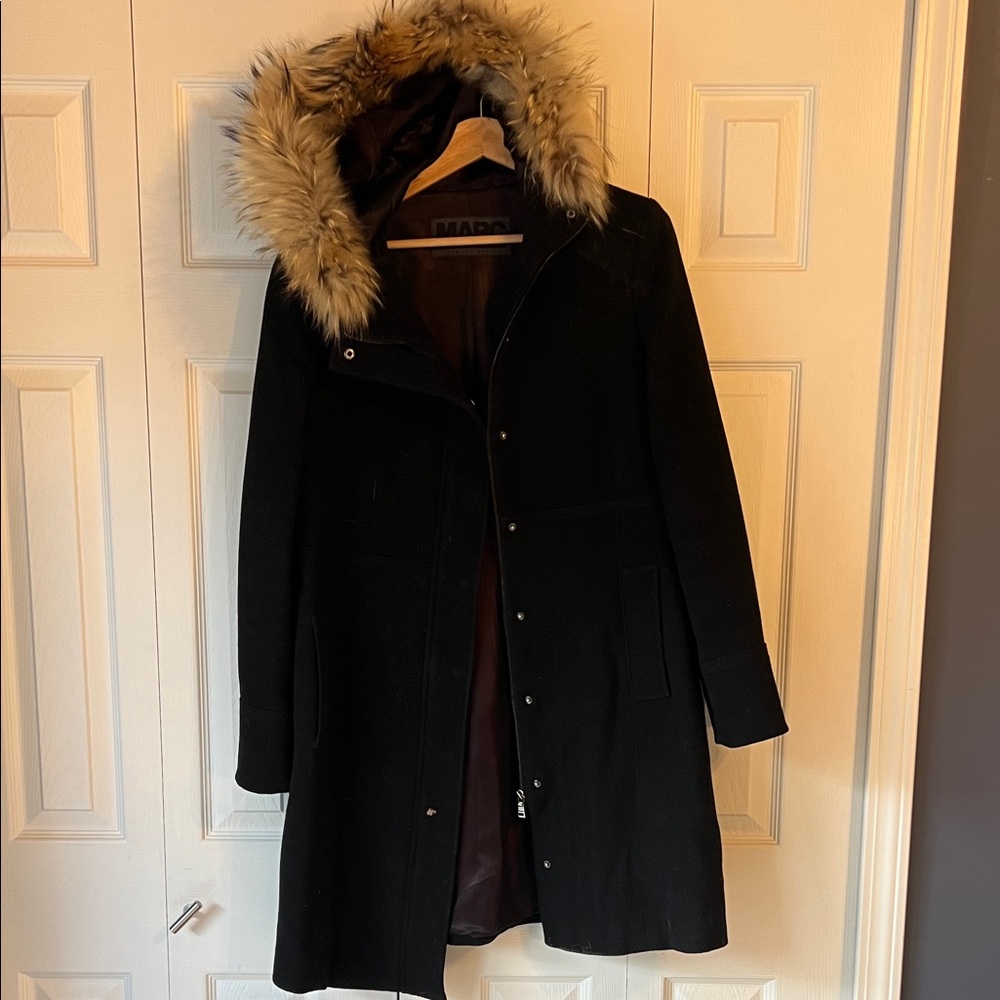 Andrew Marc Black Coat with Fur Hood